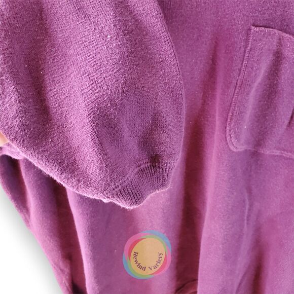 Vintage 80s Eddie Bauer Cotton Knit Sweater Made in UK Purple Boxy Pocket - Picture 6 of 11